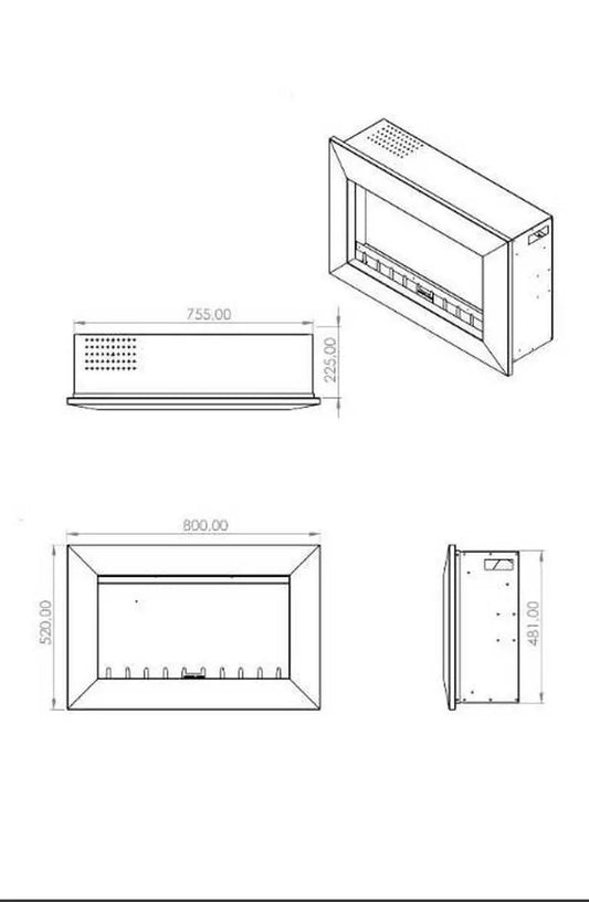 Elektrikli Şömine, Isıtıcılı ve RGB Renkli 80 CM ( Isıtmalı )