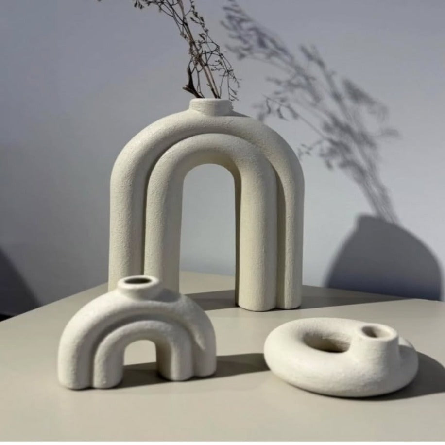 طقم شمعدان دائري من قطعتين (مزهرية + حامل شمع) | طقم ديكور سيراميكي ملون