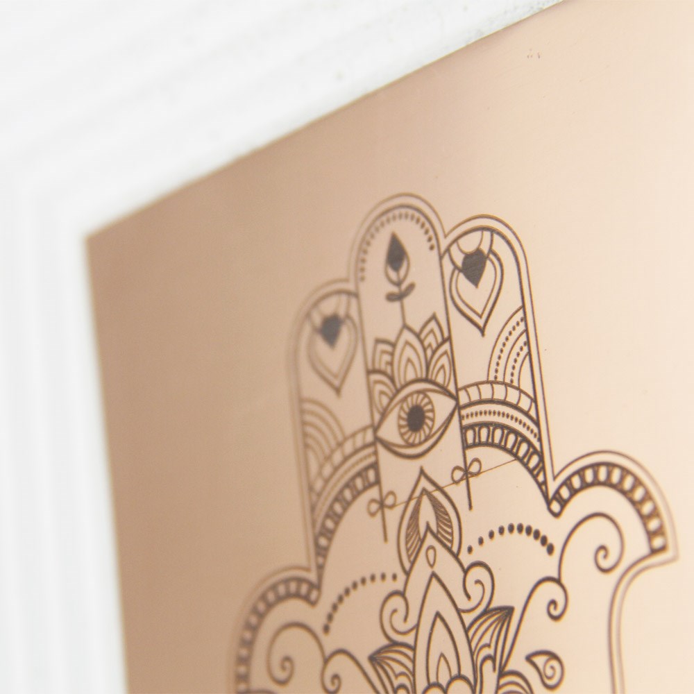 Coho Art ''Hamsa'' Bakır Bereket Tılsım Tablo - Beyaz Çerçeveli