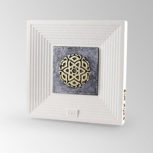 Coho Art "Cosmos" Mandala Relief Painting - Gold Leaf & Silver Pastel Application