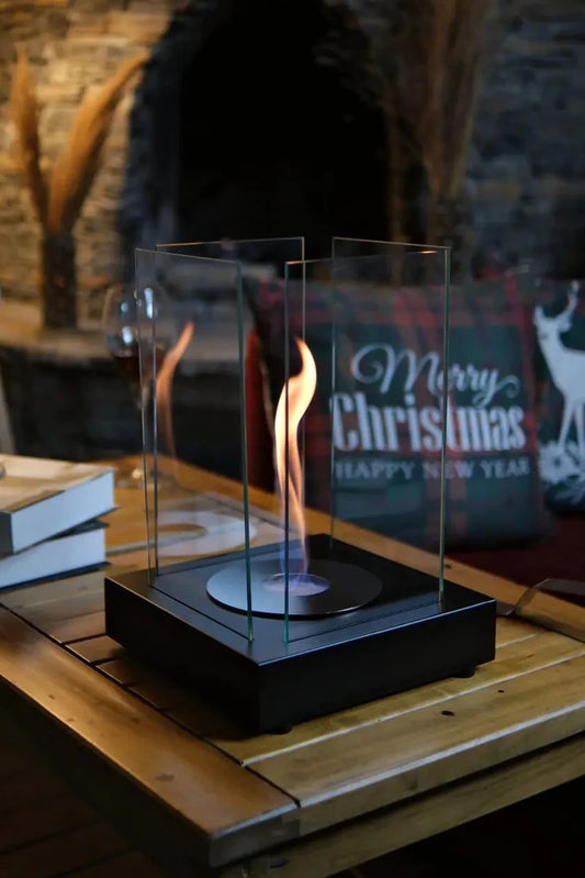 AURAFIRE Masa Üstü Kare Bioethanol Şömine – Siyah (Dekoratif & Bacasız)