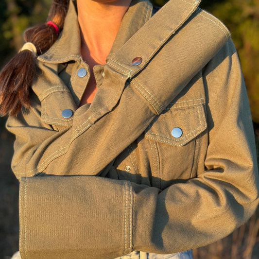 Fuck You El Boyaması Yeşil Kot Ceket – Tek ve Eşsiz Tasarım