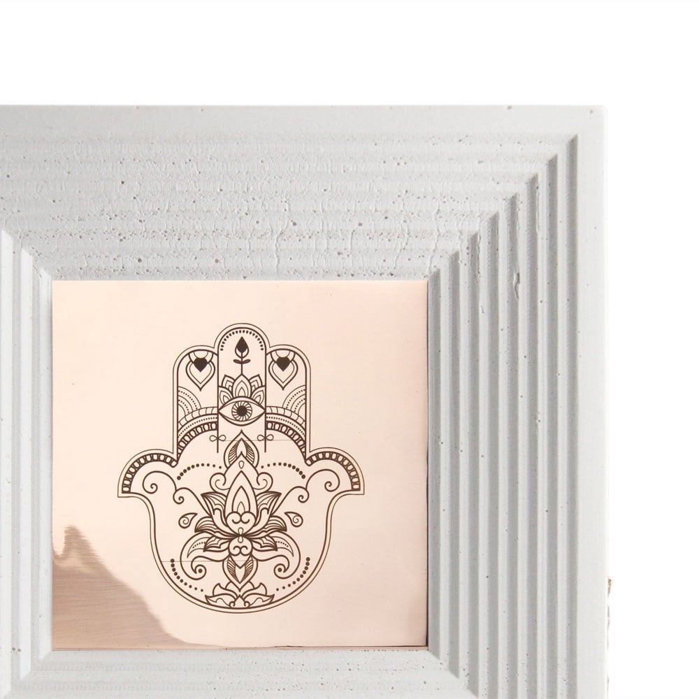 Coho Art ''Hamsa'' Bakır Bereket Tılsım Tablo - Beyaz Çerçeveli