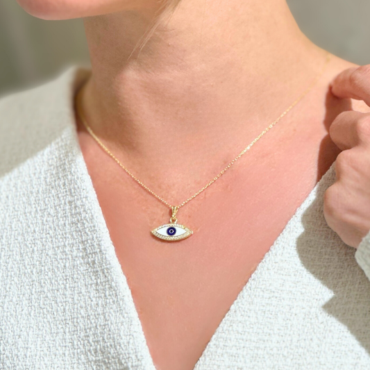 قلادة عين زرقاء مفصلة - مصنوعة يدويًا من الفضة الإسترلينية 925