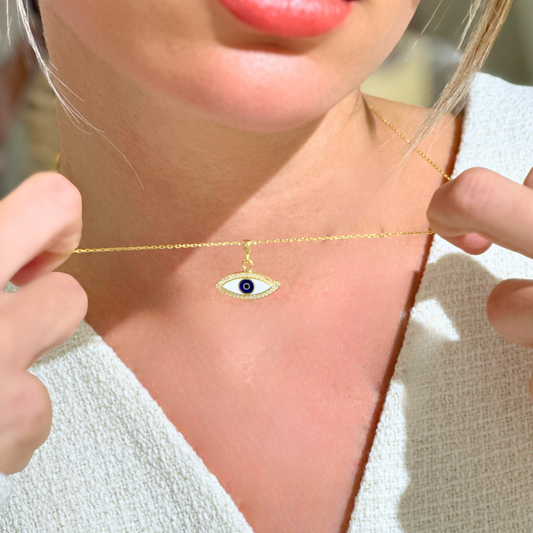 قلادة عين زرقاء مفصلة - مصنوعة يدويًا من الفضة الإسترلينية 925