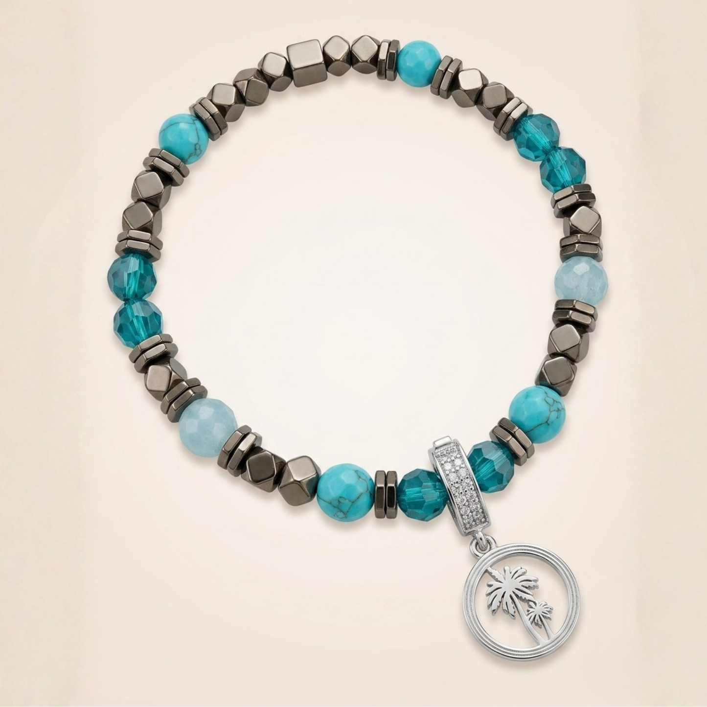 Cleopatra Bileklik – Gümüş Charm, Turkuaz, Akuamarin & Hematit