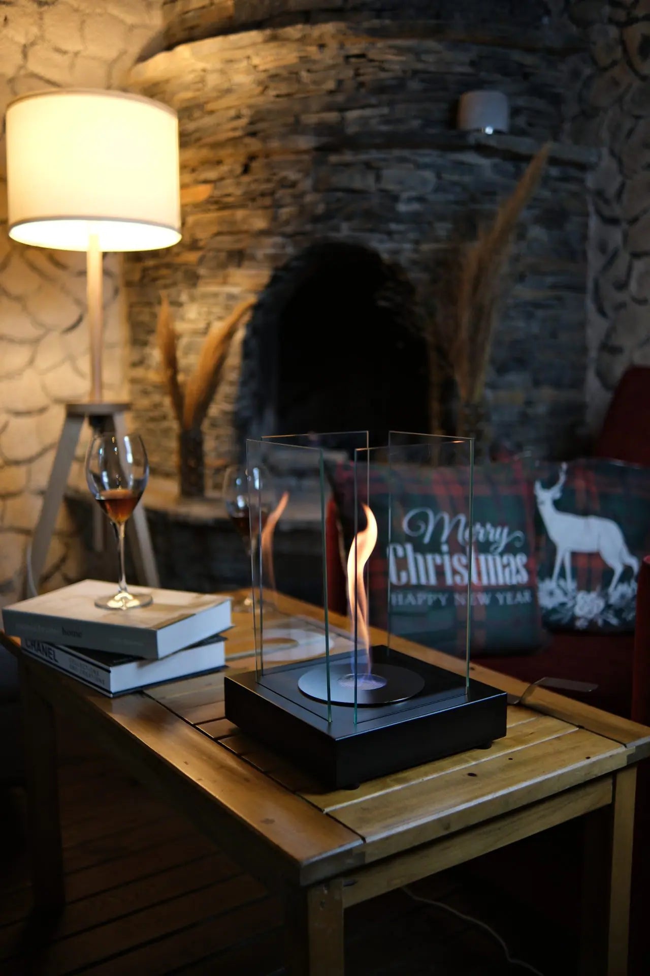 AURAFIRE Masa Üstü Kare Bioethanol Şömine – Beyaz (Dekoratif & Bacasız)